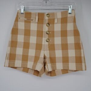 Madewell High Waist Gingham Shorts in Tan and Cream